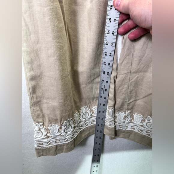 Talbots Linen Embroidered Capri Pants Womens 12 Wide  Leg Floral Soft Cute 2041 - Picture 7 of 10